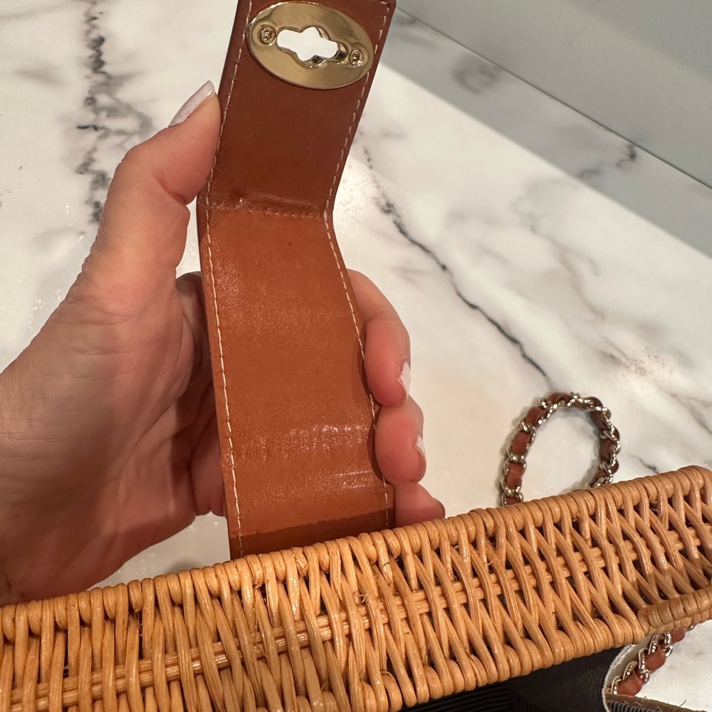 Woven Rattan Crossbody Bag with Brown Leather Trim - Picture 6 of 9
